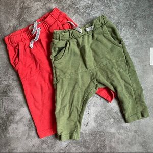 Zara Baby Boy Joggers 12 green and red 2 pairs